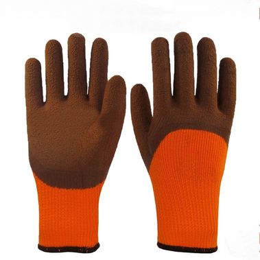 Перчатки акриловые утепленные (оранжевые с коричневым обливом)